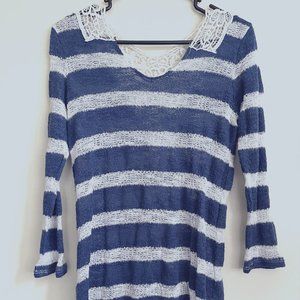 Striped Long Sleeve Crochet back tunic